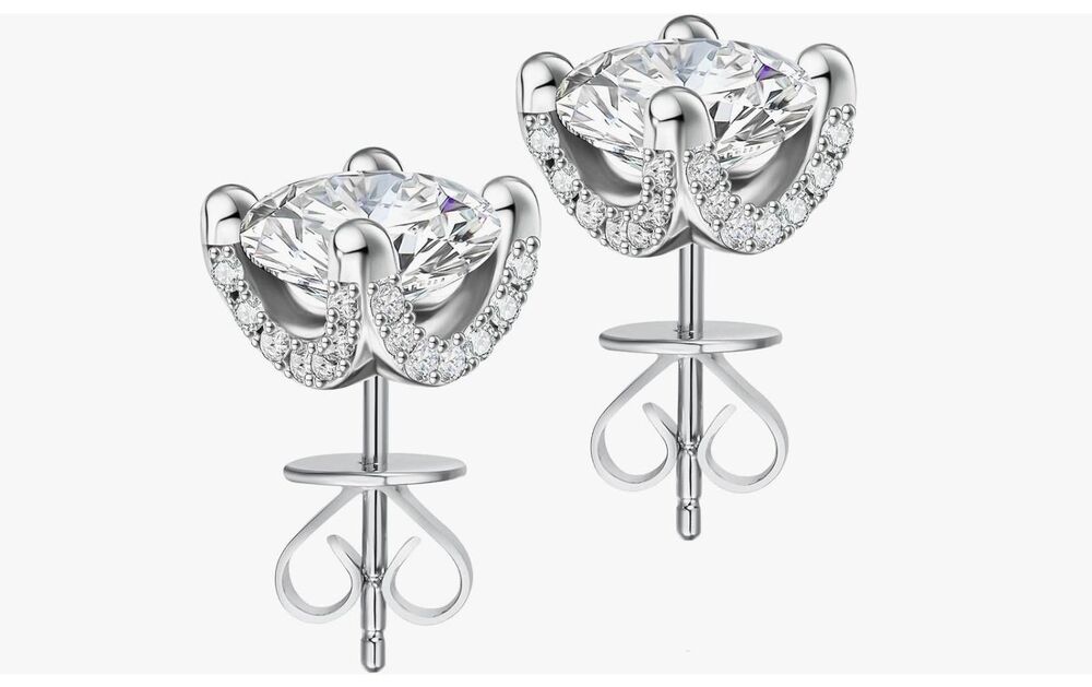 New~Genuine Moissanite Diamond 2Ct. Rose Cut Halo Design Stud Earrings~925SS